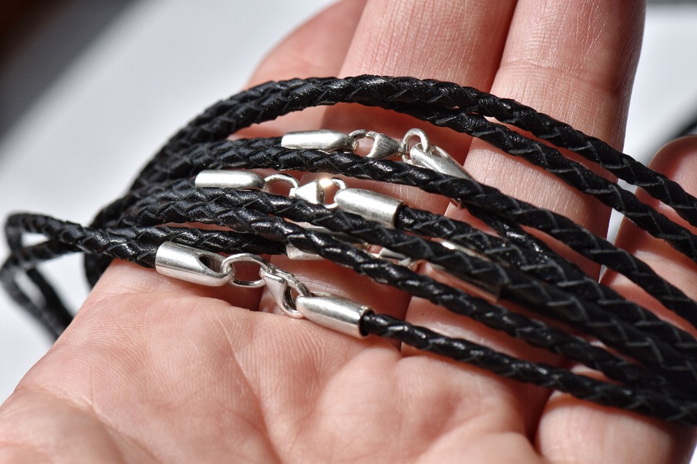 Leather lace, with silver 925 clasp. Handmade