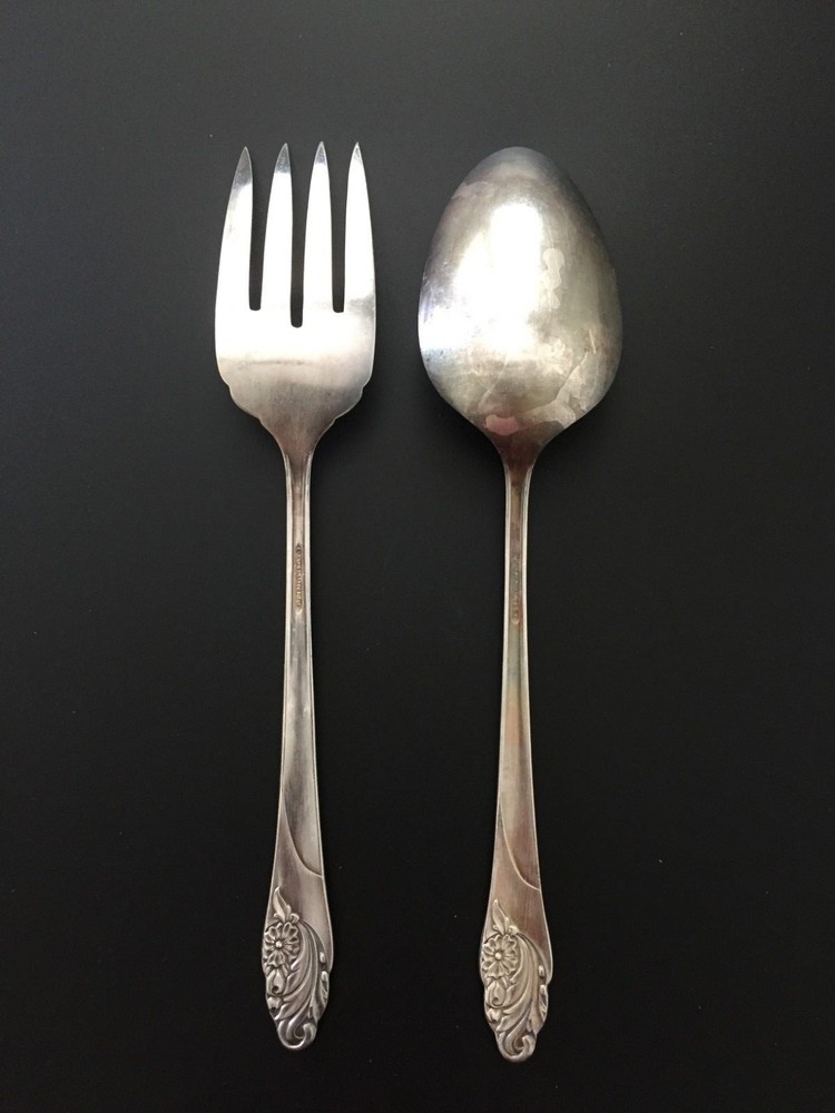 Oneida Community Evening Star 1950 Silverplate Cold Meat Serving Fork & Spoon
