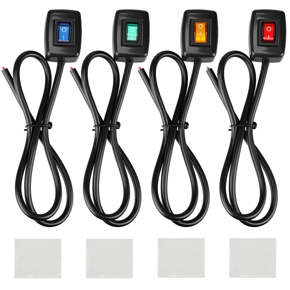 4 Pack Universal Paste Type Push Button Switch with Indicator Light, DC12V 10...