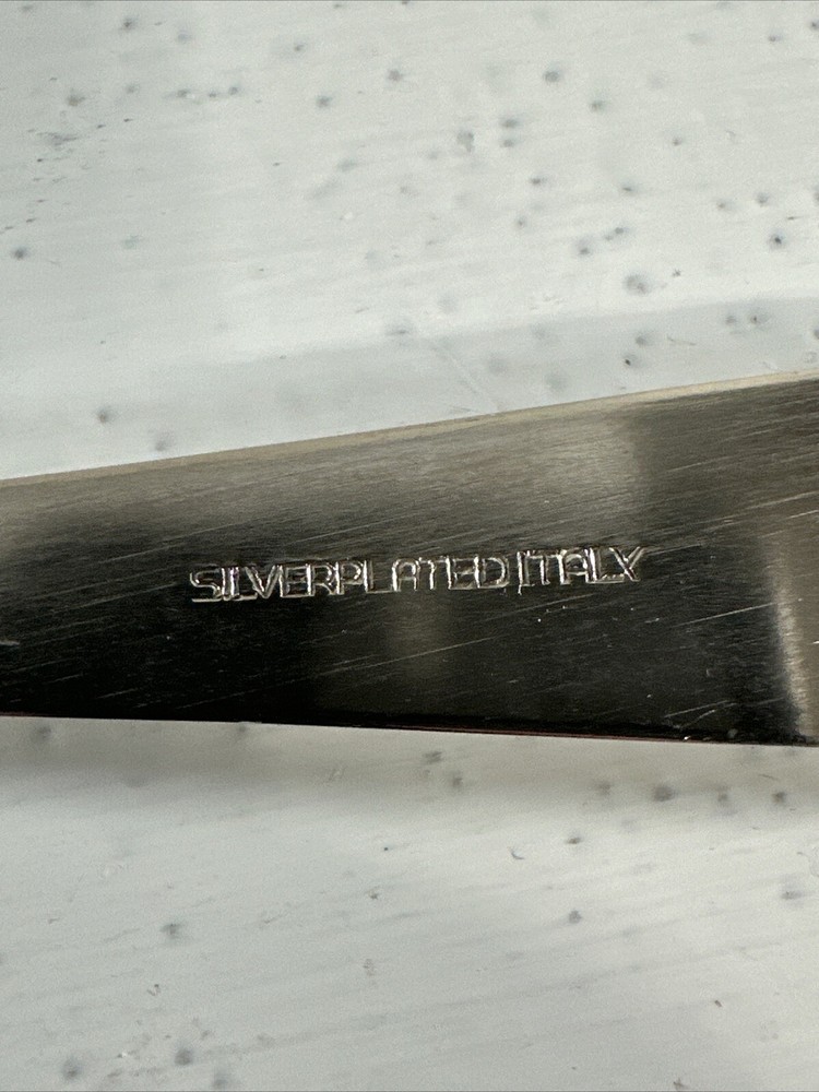 Italy Silver Plate Salad Server Spoon and Fork Utensils 9" Smooth Handle Vintage