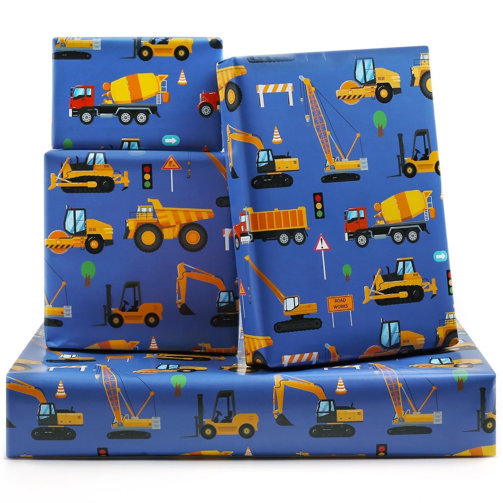 Birthday Wrapping Paper Construction Design 6 SheetsRoad Under Construction E...