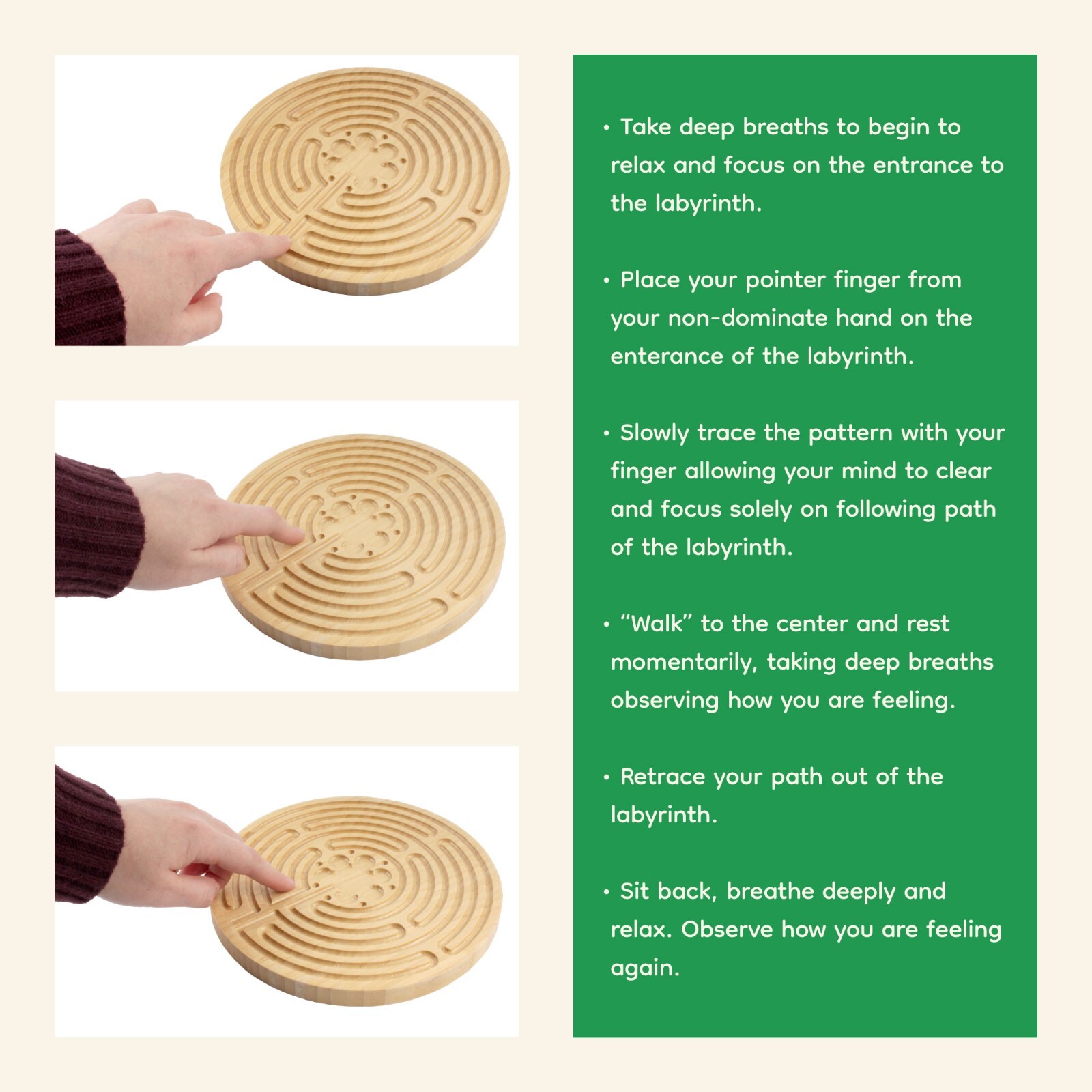 Double Sided Finger Maze Labyrinth for Meditation Prayer Chartres Style 12.5"