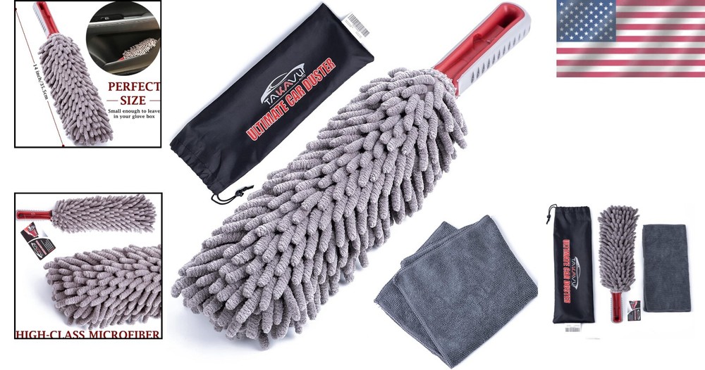 360° Microfiber Car Duster with Ergonomic Handle - Lint Free Cleaning