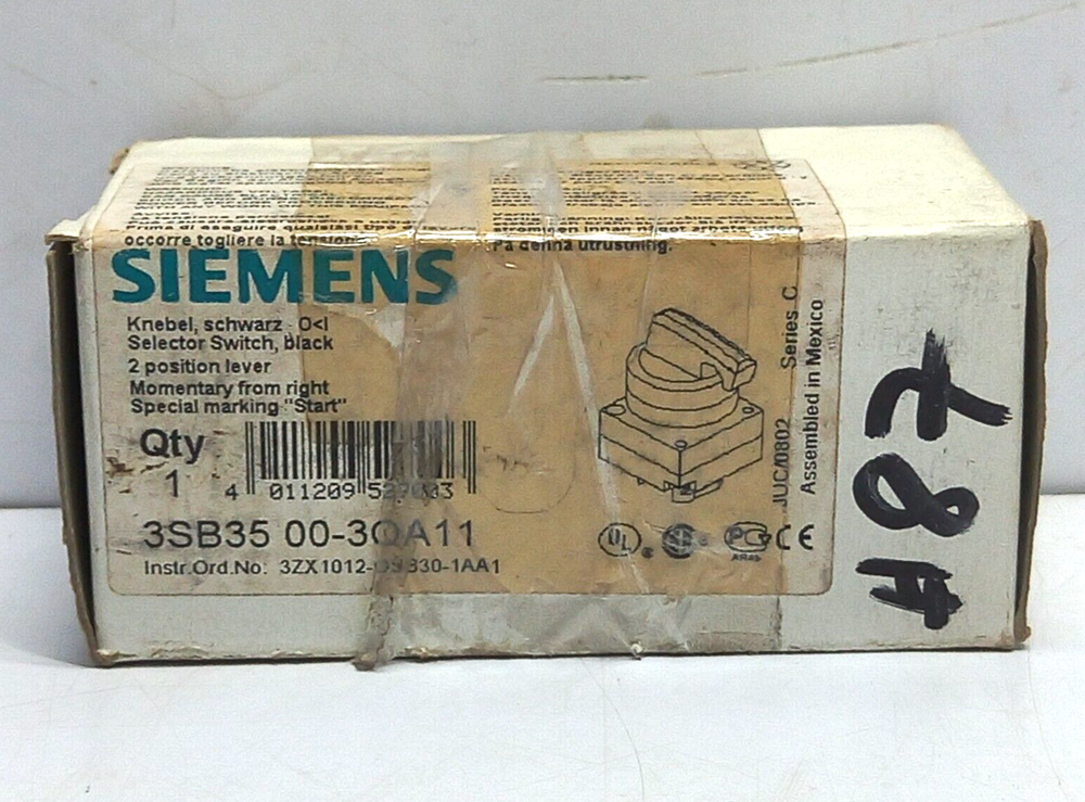 Siemens 3SB35 00-3QA11 2 Position Lever Selector Switch Black