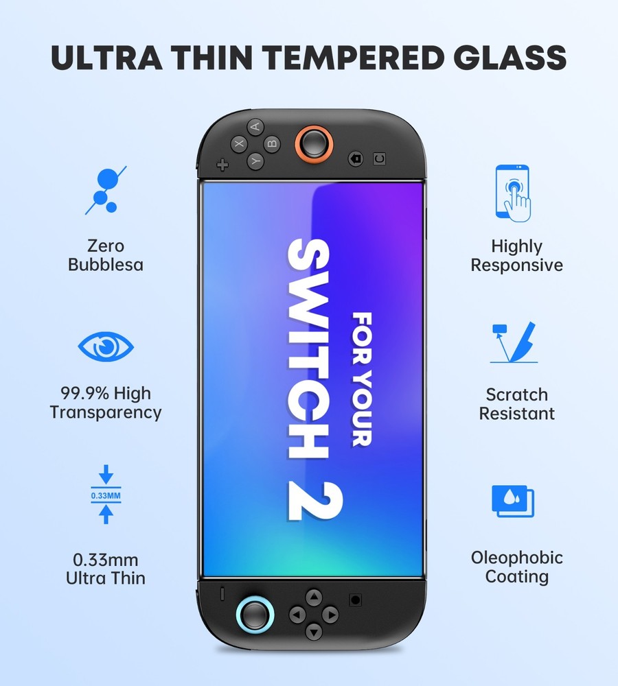 For Nintendo Switch 2 Screen Protector, 3 Pack 9H Tempered Glass Ultra-Thin HD