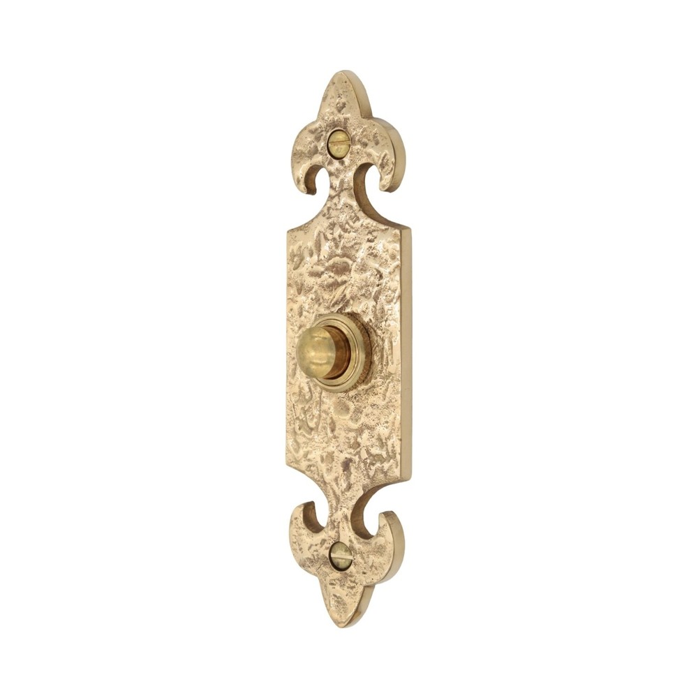 Solid Brass Fleur De Lis Doorbell with Rough Hammered Texture