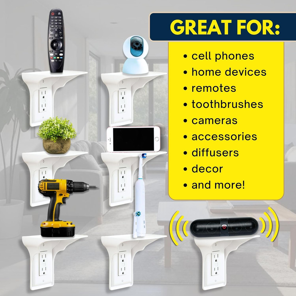 No Drill Wall Outlet Shelf Plug Mount Cord Storage 4 Pack