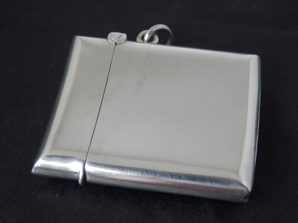 Antique Art Deco Solid Silver Enamel Vesta Case Huntsman Design