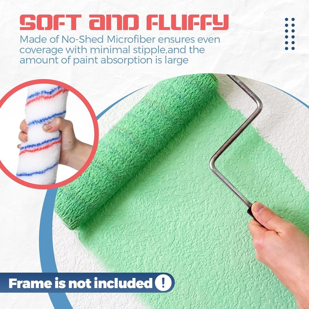 12 Pcs 18 Inch 1/2 Nap Paint Roller Covers Bulk Microfiber Refill Roller Cover