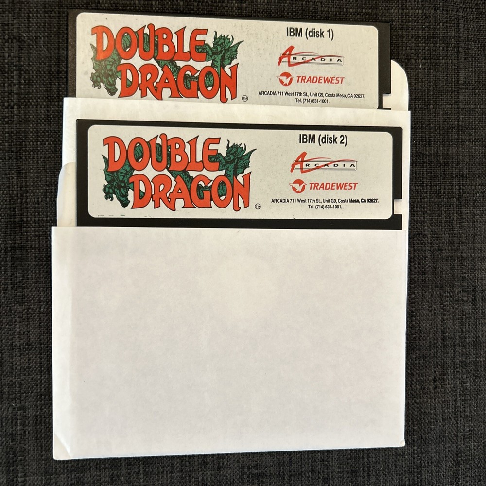 Double Dragon IBM Disk 1 And Disk 2, 5.25” Vintage Floppy Disk