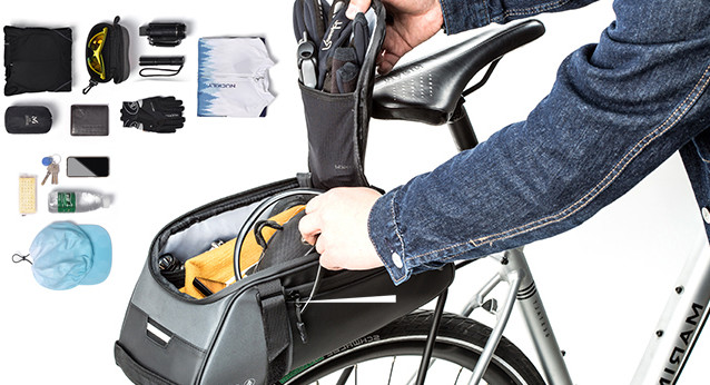 Bike Rear Bag Black Reflective Water Resistant 8L Storage Multipocketed w/Straps