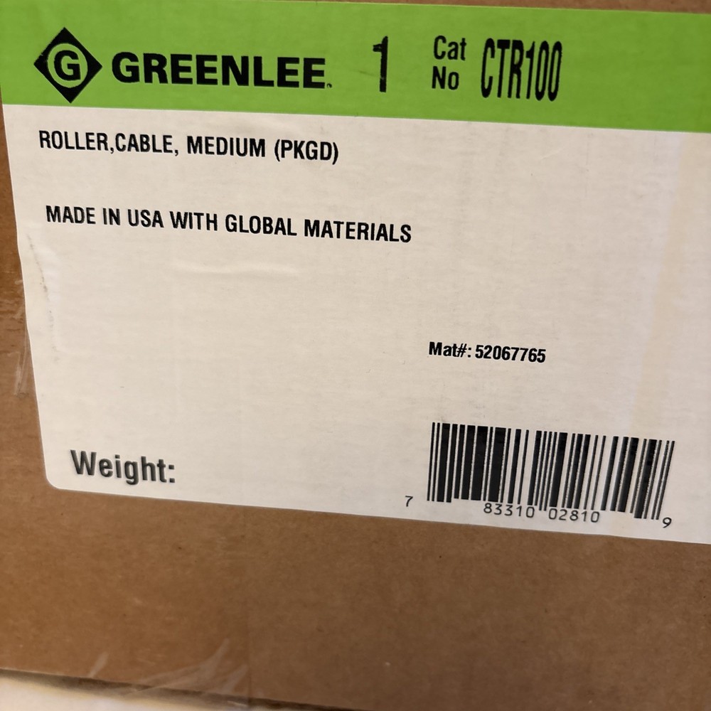 Greenlee CTR100 Medium Duty Cable Roller OPEN BOX NEW ROLLER FREE SHIPPING