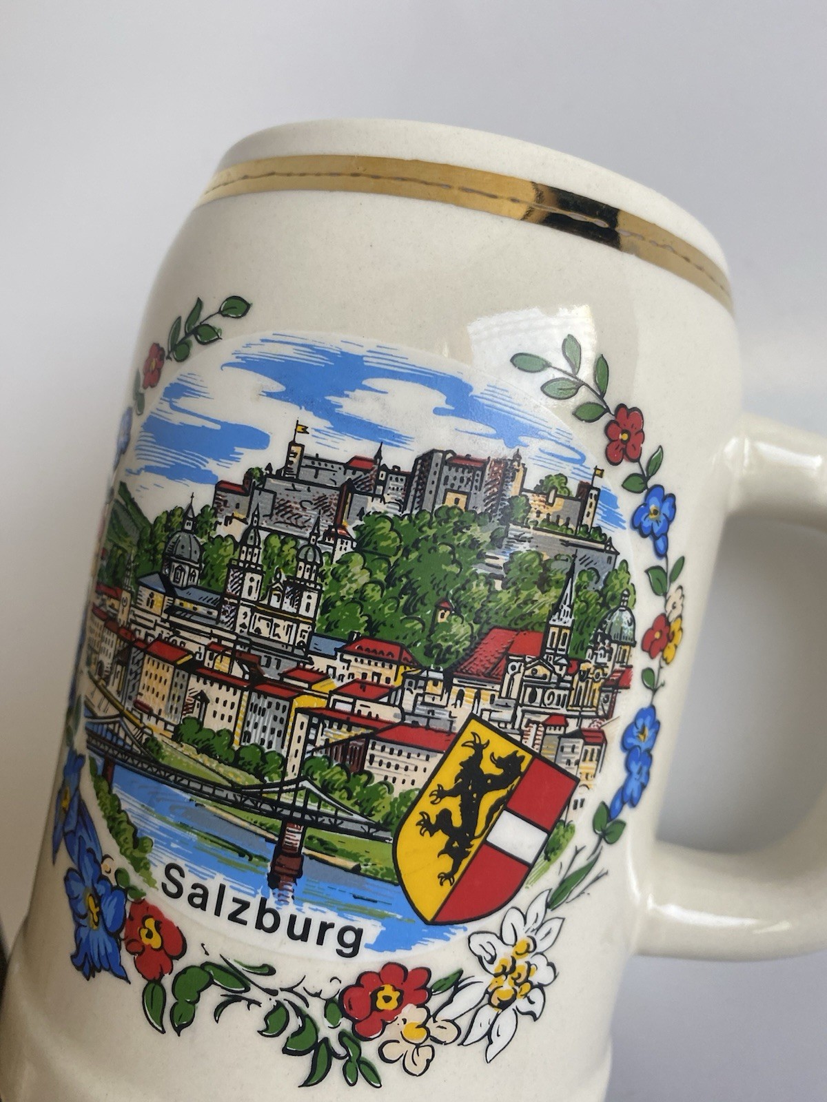 SALZBURG Austria Porcelain Beer Mug 5.5”H