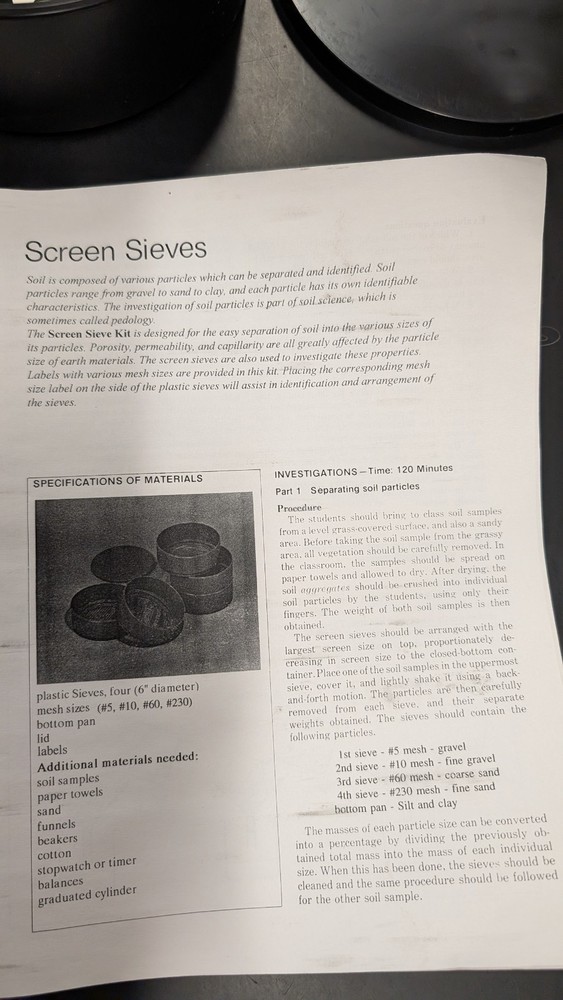 Stackable Plastic Sieve Kit 6 screens Classifying #5 #10 #35 #60 #120 #230