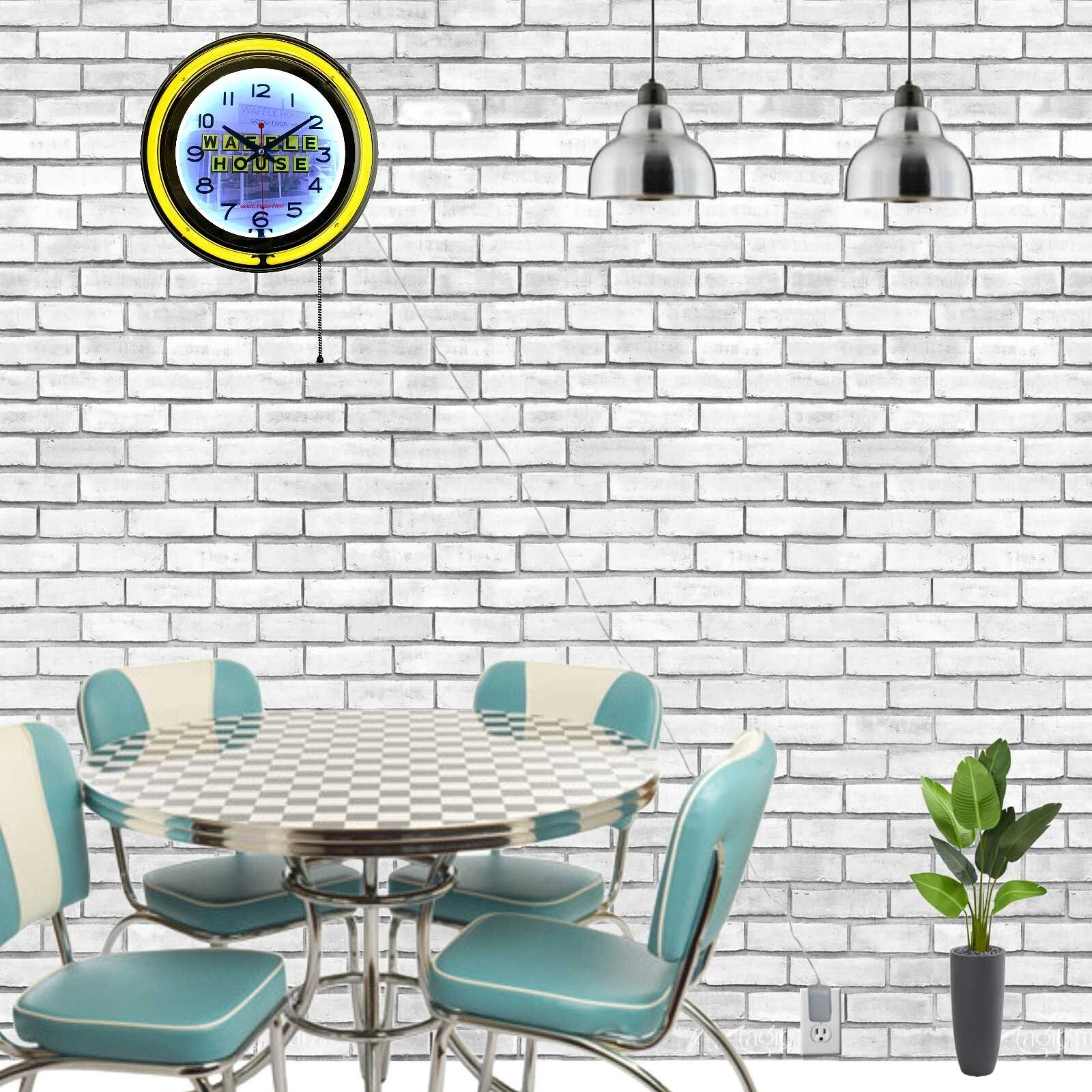 15" Waffle House Good Food Fast Double Neon Clock Home Diner Decor (Yellow)