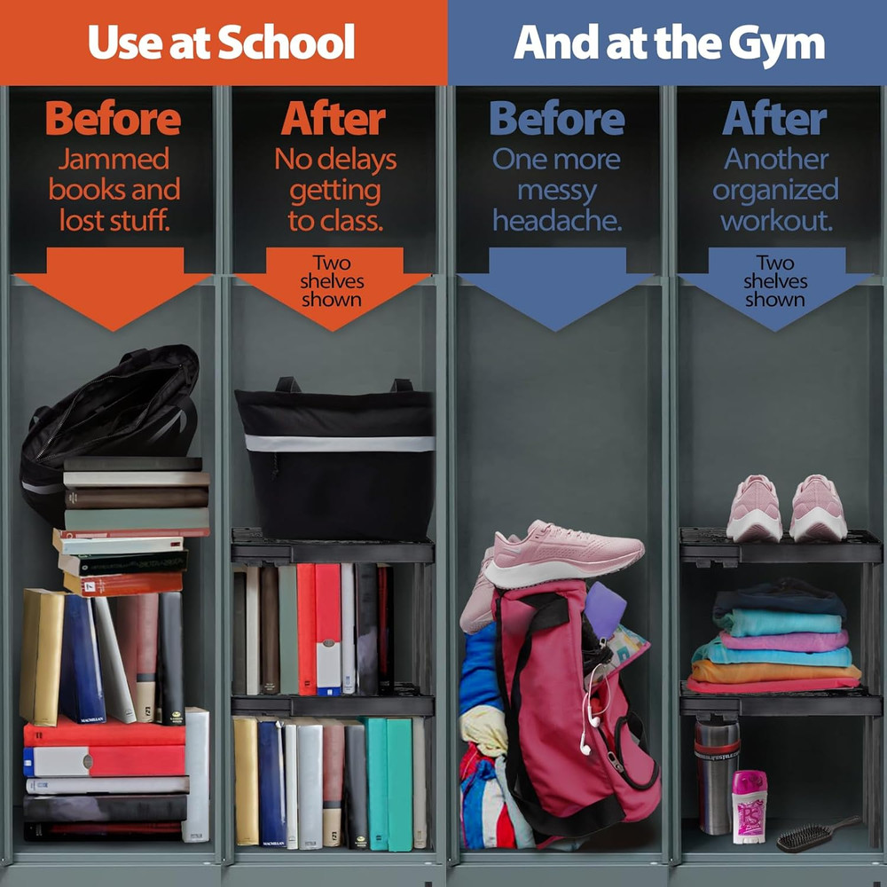Locker Organizer Shelf， Adjustable Width and Height, Stackable, Ideal Locker She