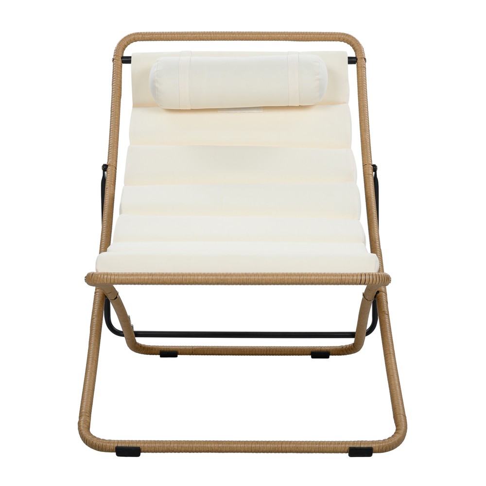 Yellow Rattan Folding Chair with Adjustable Backrest & Cushion