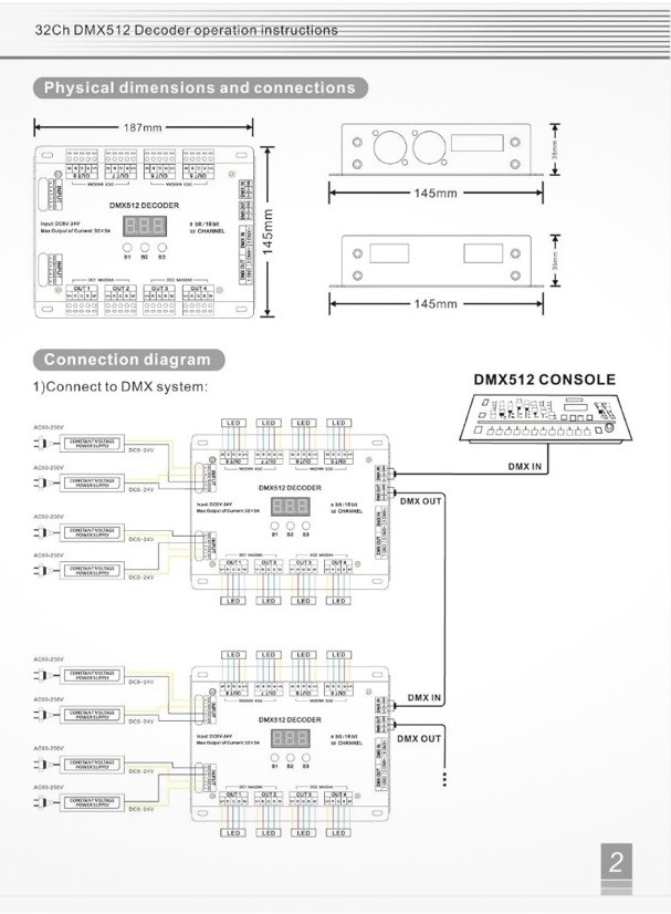 32Ch Rgbw Dmx512 Decoder 5-24V Automatic Voltage Adaptation Pwm Control
