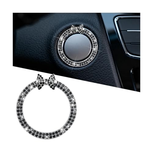 Bling Car Engine Start Button Ring, Bow Tie Rhinestone Vehicles Key Black