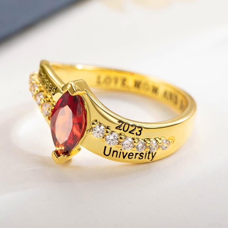 Personalized Graduation Ring 2023 | Custom Birthstone Class Ring | Ring For Her