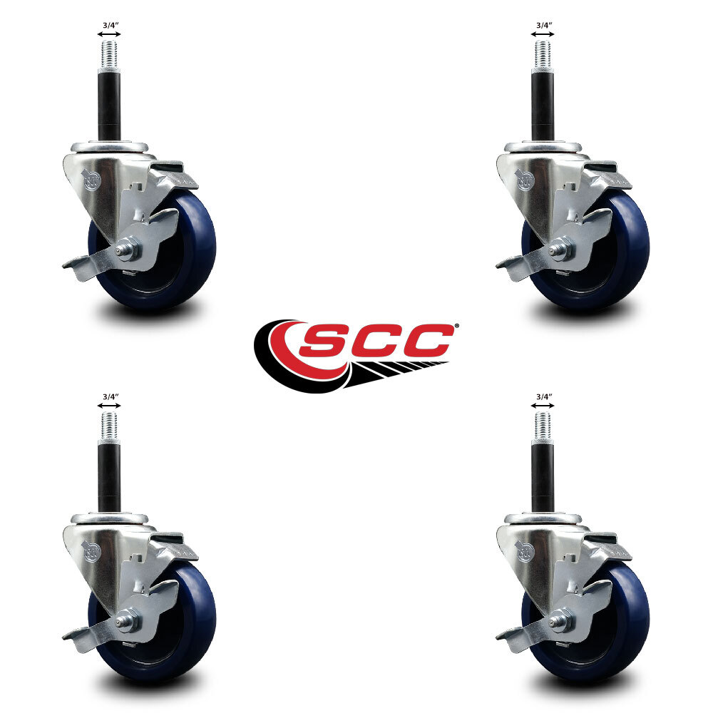 3.5 Inch Solid Poly Swivel 3/4 Inch Expanding Stem Caster Set with Brake SCC