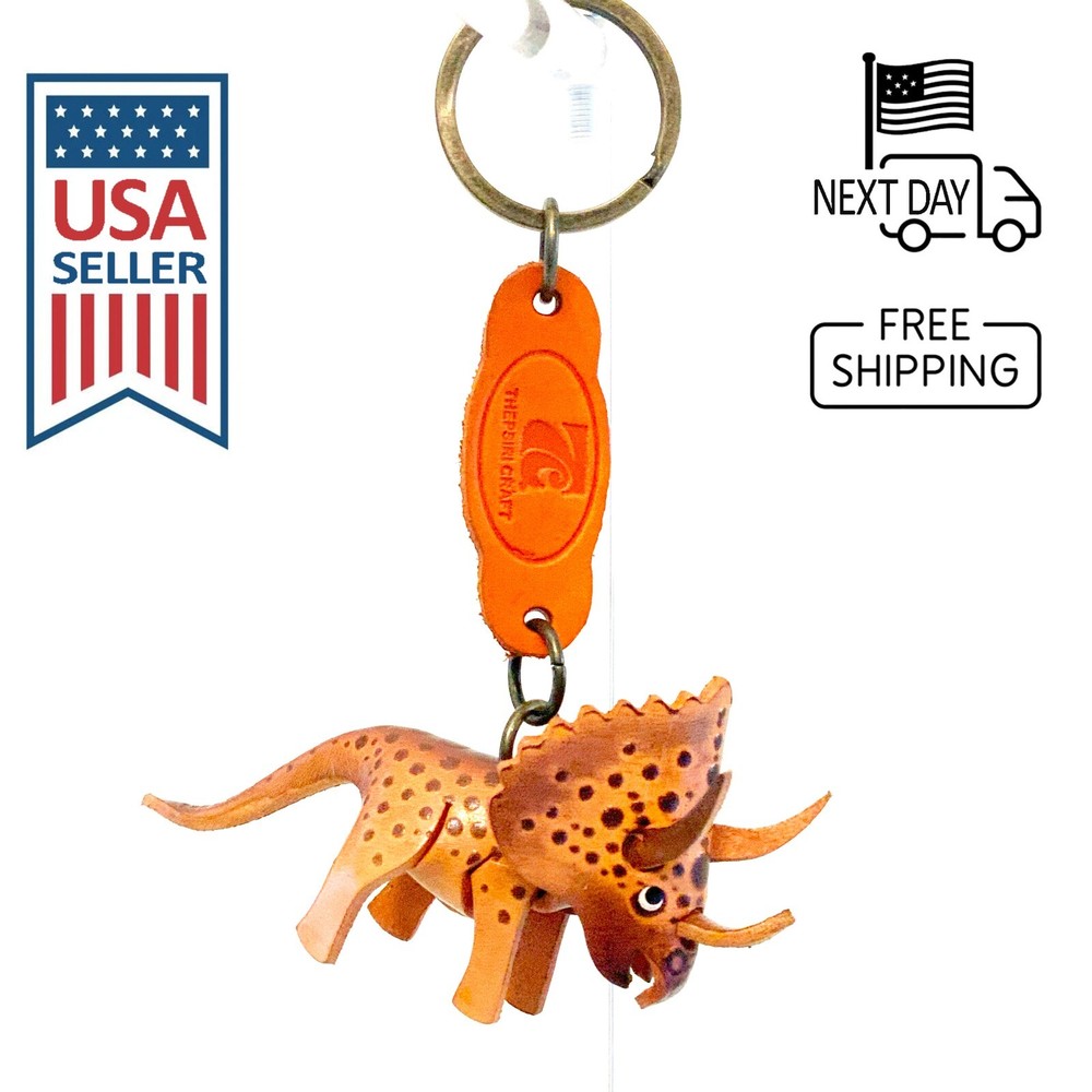 Triceratops Handmade Leather Keyring