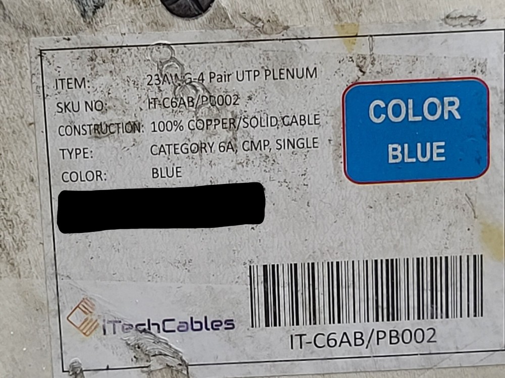 iTechCables CAT6A UTP 10G 10Gig Network Ethernet Cable Plenum CMP Blue /50ft