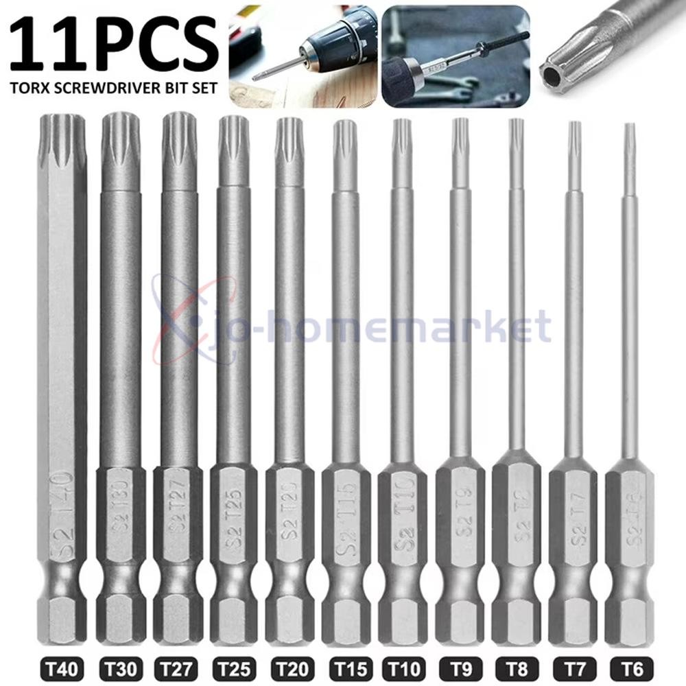 11Pcs T6-T40 Magnetic Head Torx Screwdriver Bit Set Security Tamper Proof Star