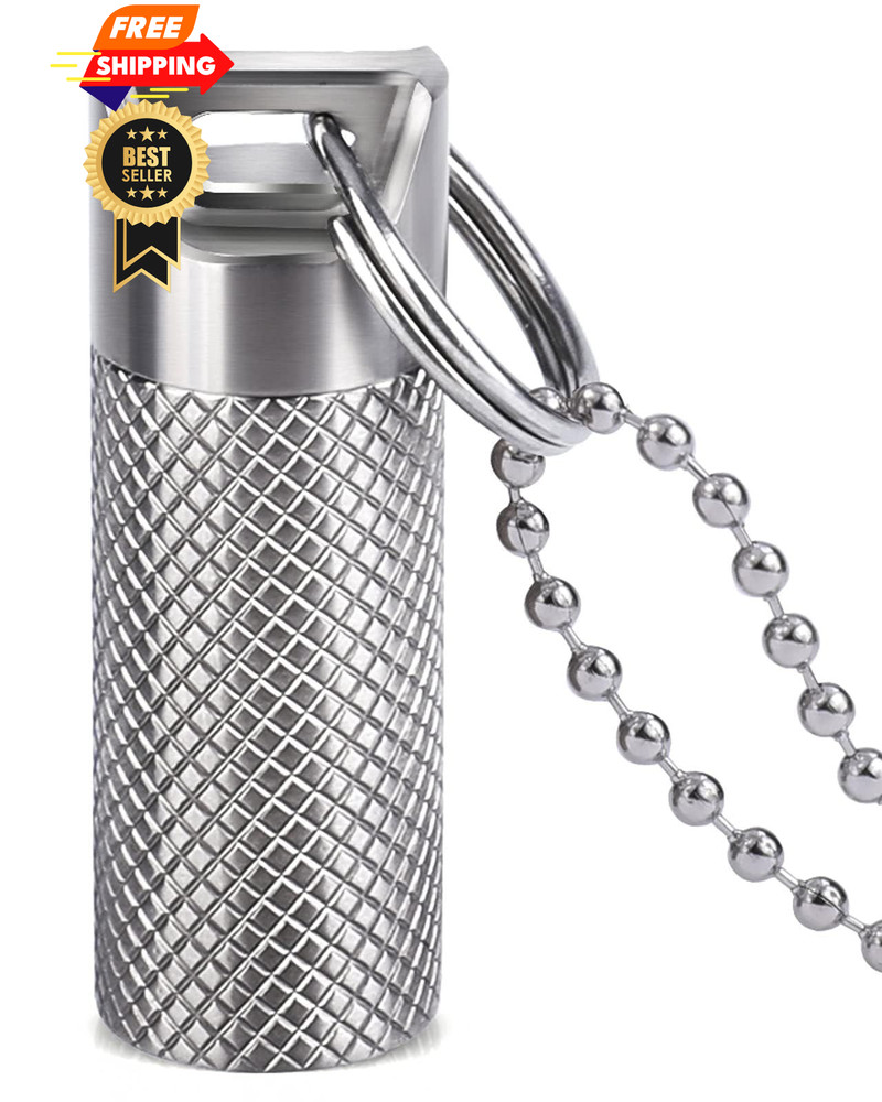 Opret Titanium Pill Container with Keychain & Necklace, Mini, Silver