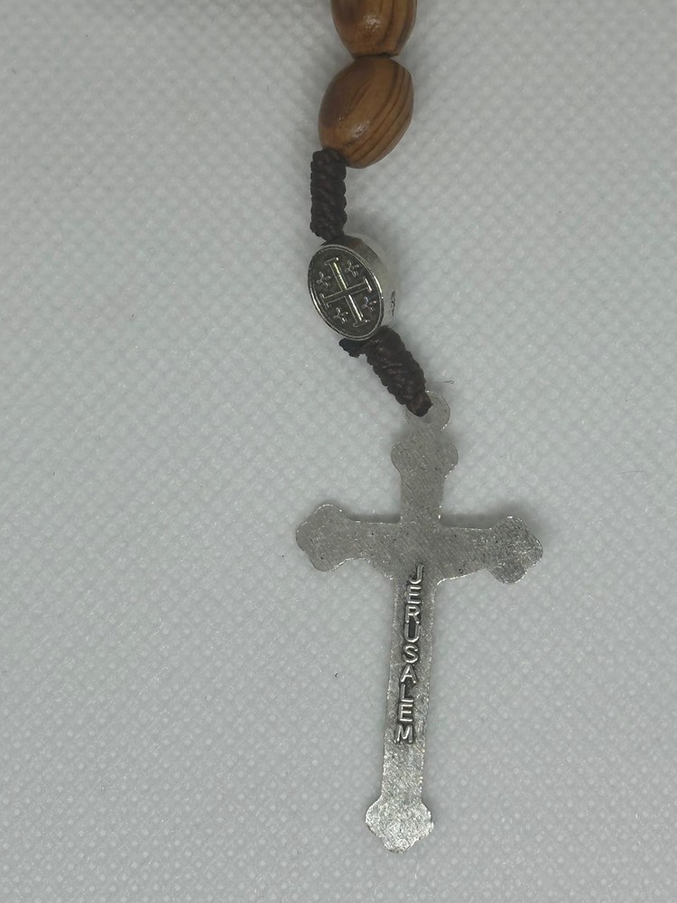 Saint St Benedict Rosary Wooden Holy Land Jerusalem Crucifix Cross Prayer Beads
