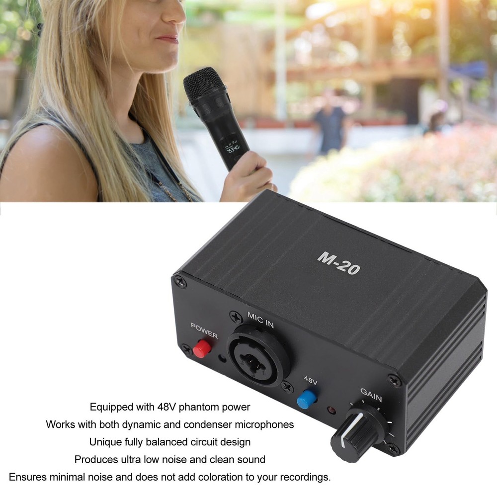 Microphone Preamp, 48V Power Mic Preamplifier XLR Output Microphone Preamp Bo...