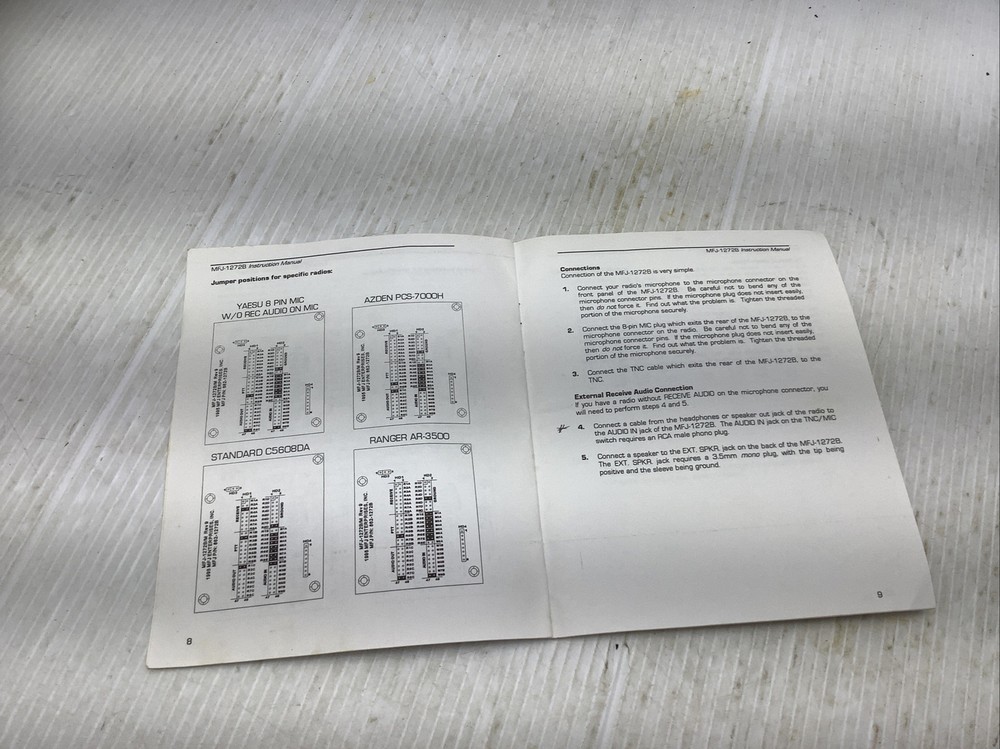 MFJ TNC Microphone Switch Original Instruction Manuals Models MFJ-1272B & more
