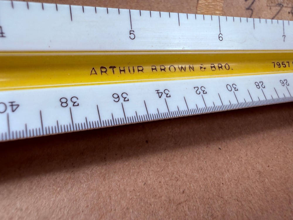 Vintage Arthur Brown 7957P Triangular Drafting Scale Ruler Engineering Scale 12”