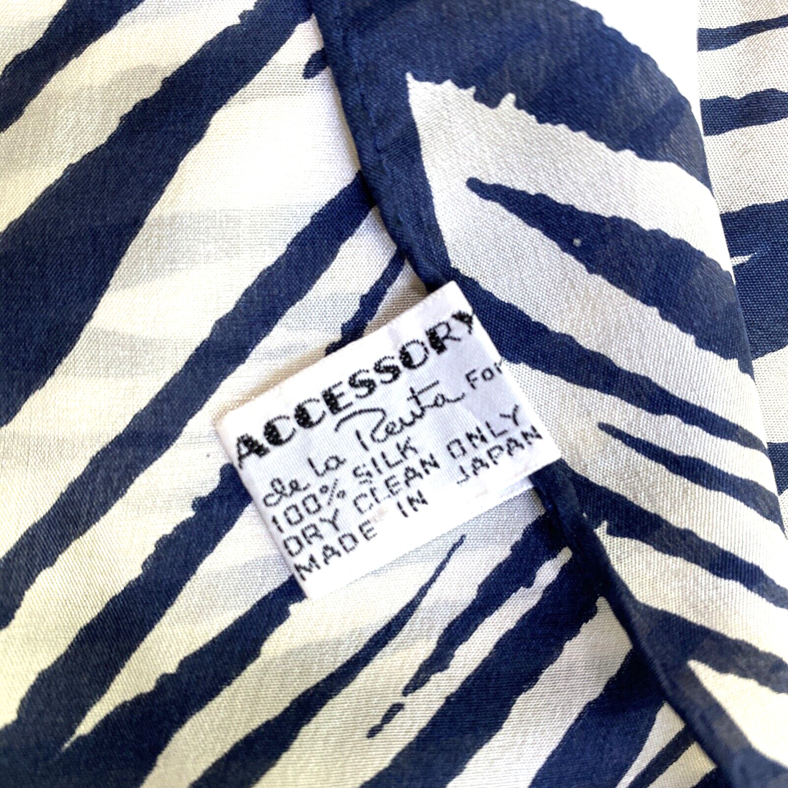 Vintage Oscar De La Renta Silk Scarf Navy Blue & White Mod Stripes Large Square