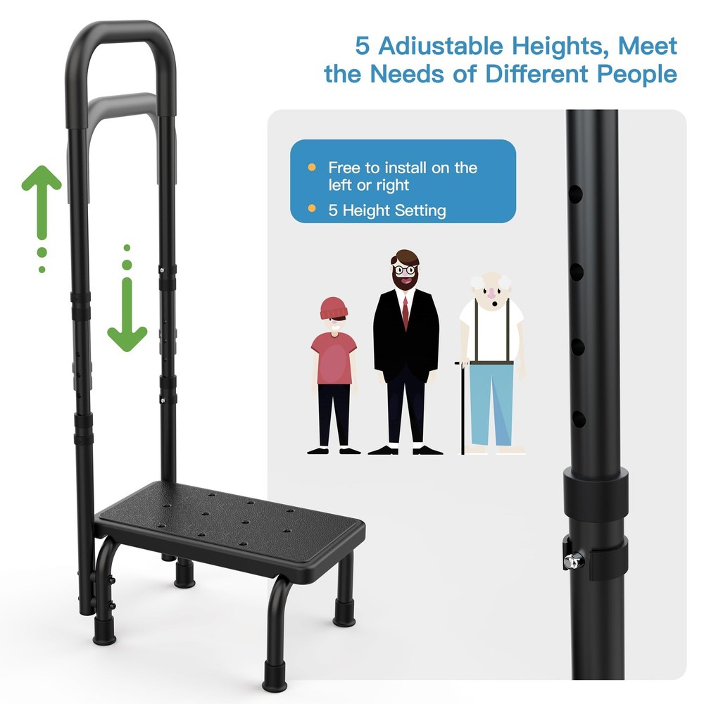 Step Stool with Handle for Elderly, Non Skid Platform & Adjustable Handrail, ...