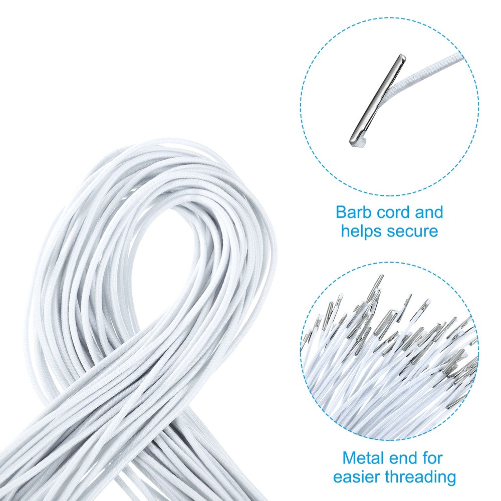 100Pcs 20" Elastic Barbed Cord 1.6mm Loop Stretch Round String White