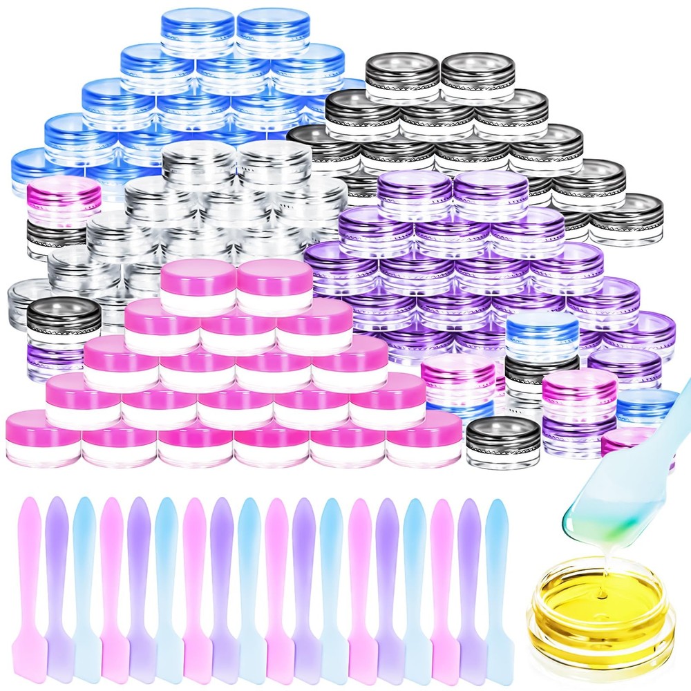 MotBach 100 Pcs 3g Empty Plastic Containers with Lids,Tiny 100PCS, Colored