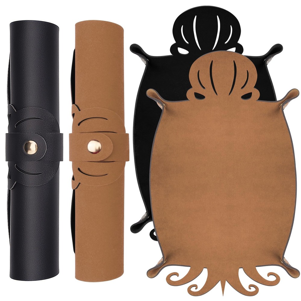 2 Pieces Octopus Dice Rolling Tray PU Leather Dice Mat Folding Scroll Dices H...