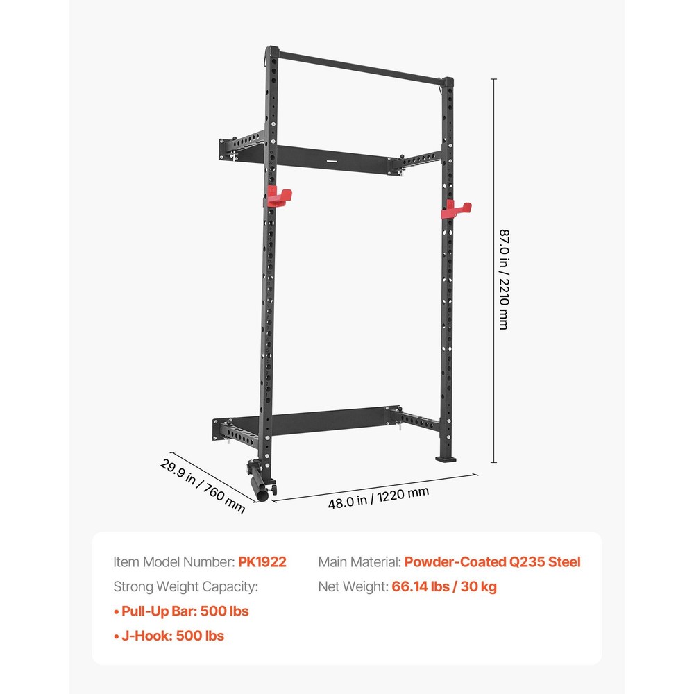 Folding Power Cage, Wall-Mounted Power Rack Squat Rack, Multifunctional Strength