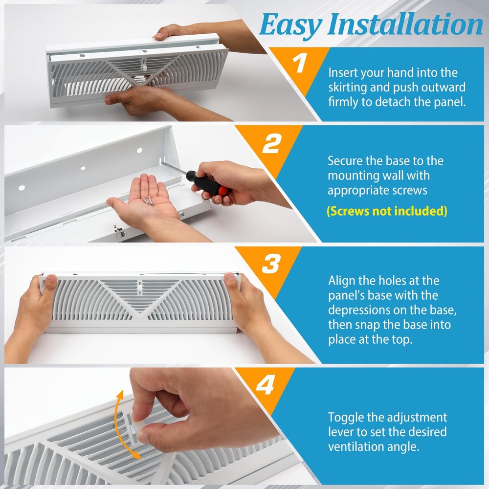 Baseboard Register Diffuser Vent Covers 2 Pcs 18" White Air Adjust Lever Easy In