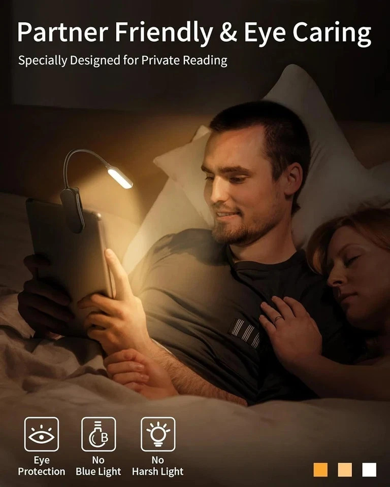LED Book Light With 3 Light Modes Easy Clip Reading Lamp Flexible Rechargeable
