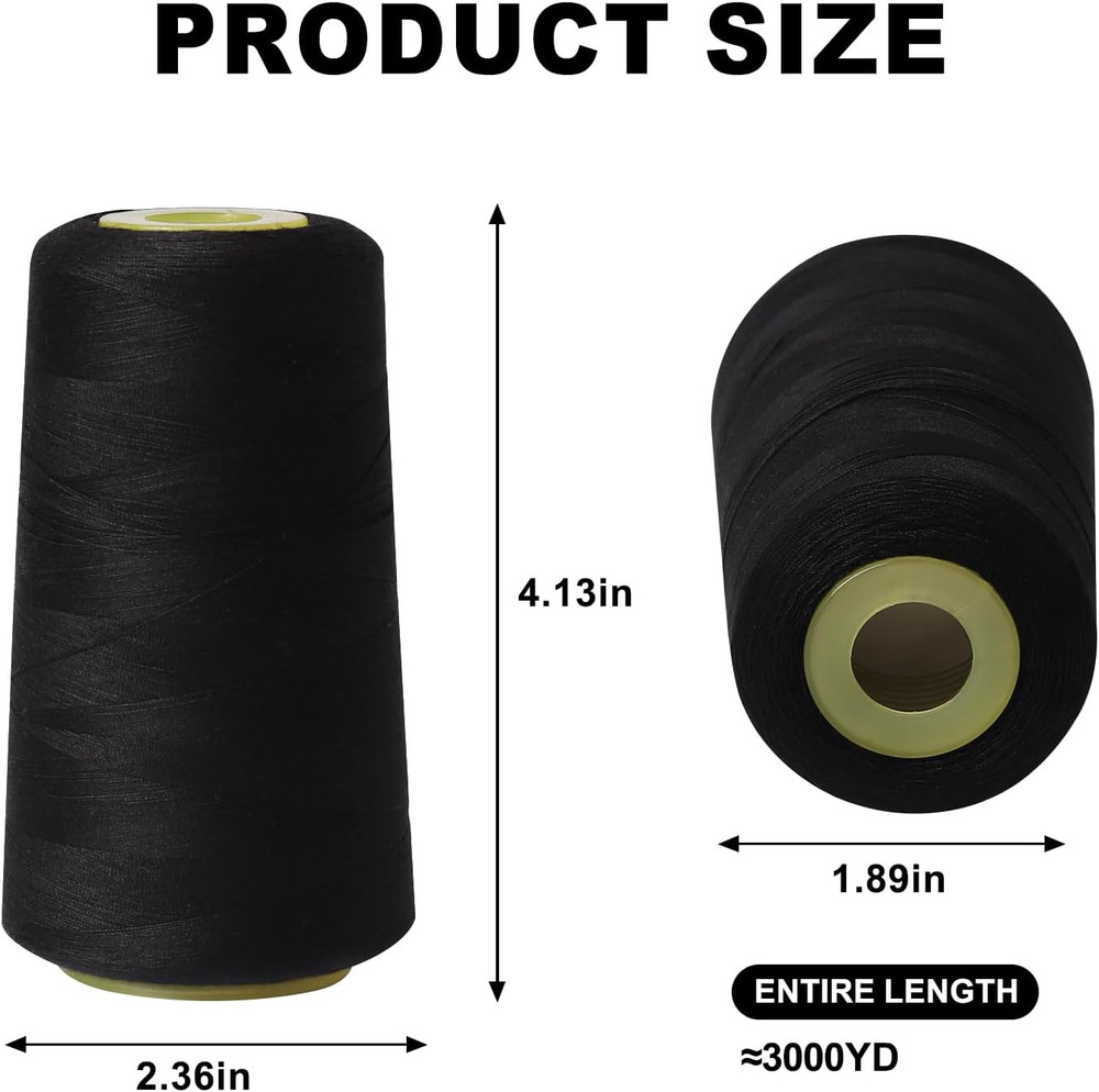 Sewing Thread Cone Set, 2 Pack Serger Thread, 3000 Yards Each, All Purpose Threa