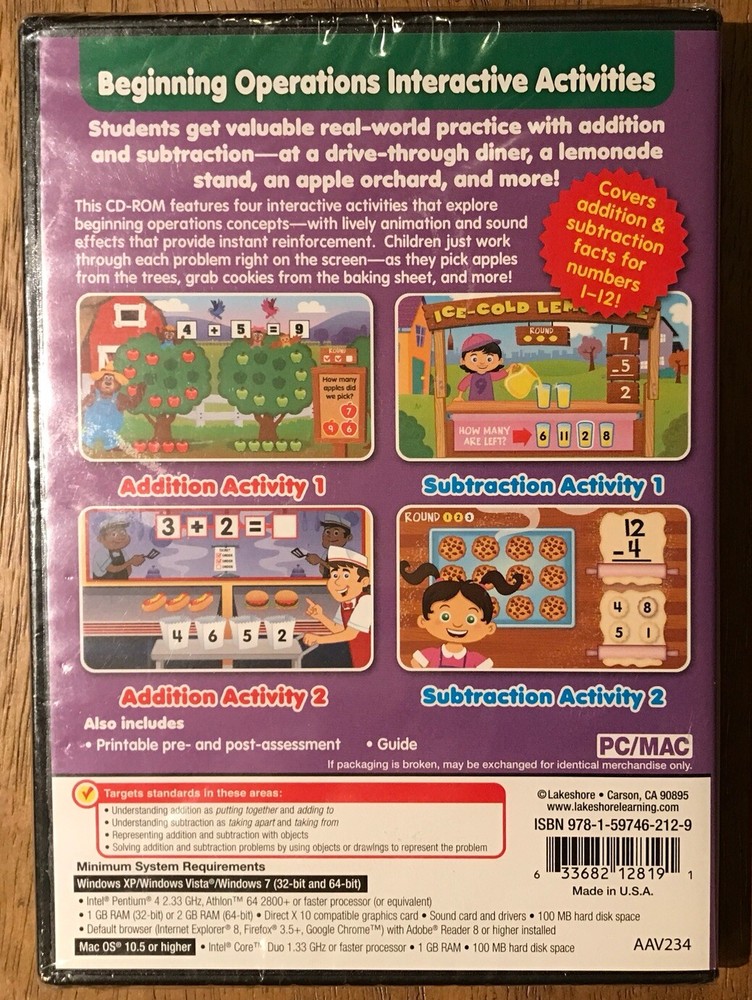 Lakeshore Beginning Operations Adventures Interactive Math CD-Rom Grade K 1