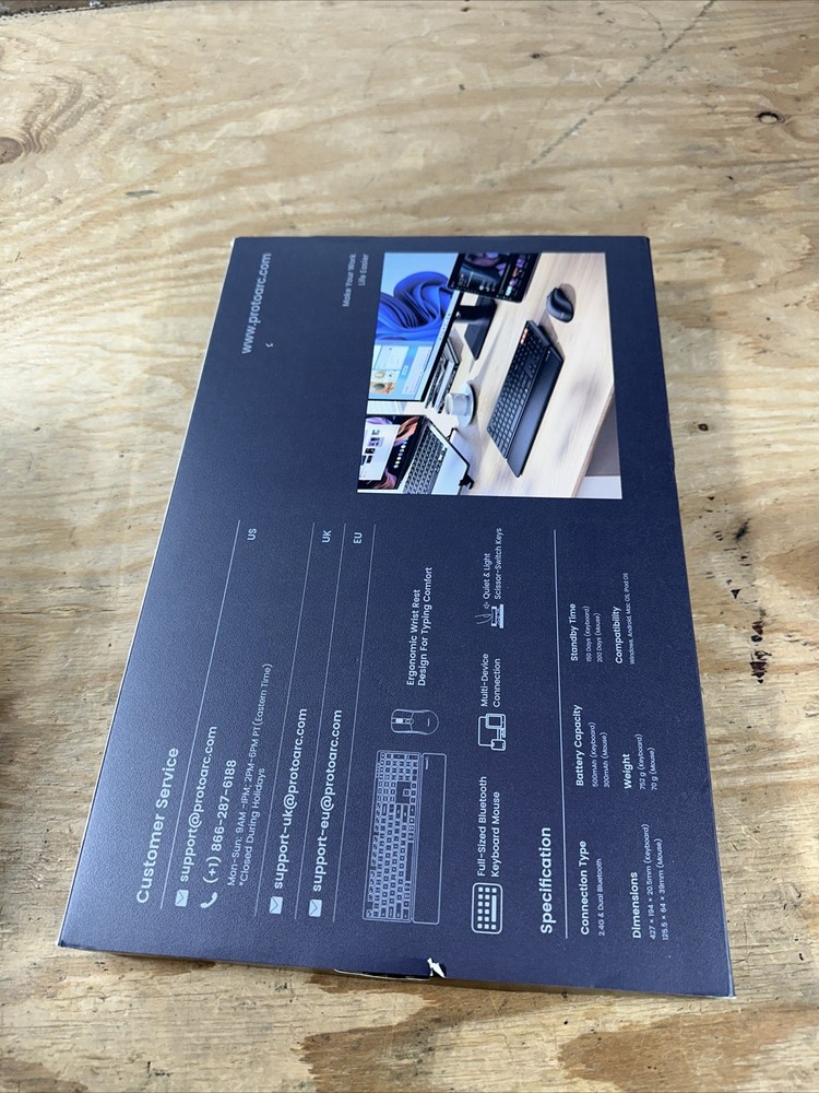 ProtoArc Wireless Keyboard and Mouse, KM60 Full-Size Bluetooth Keyboard Mouse