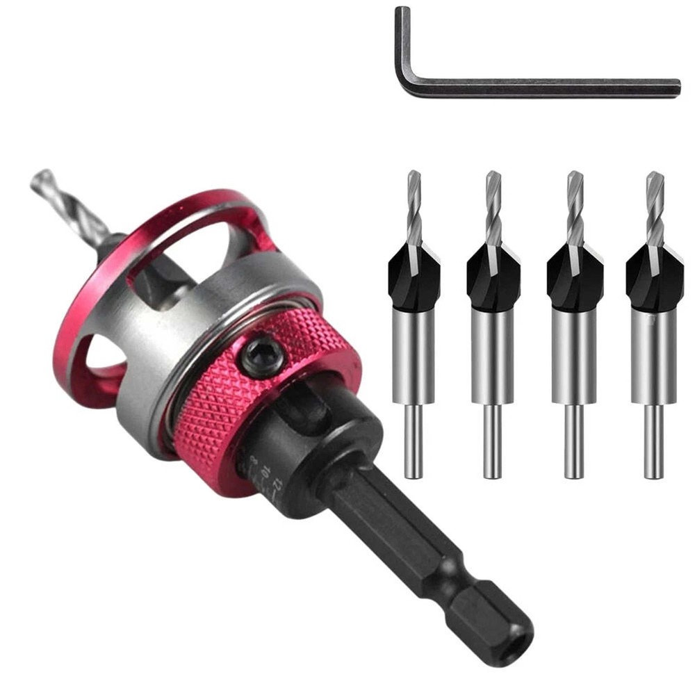 6PCS Adjustable Depth Stop Drill Bit Set for Countersinking Wood Screws Holes