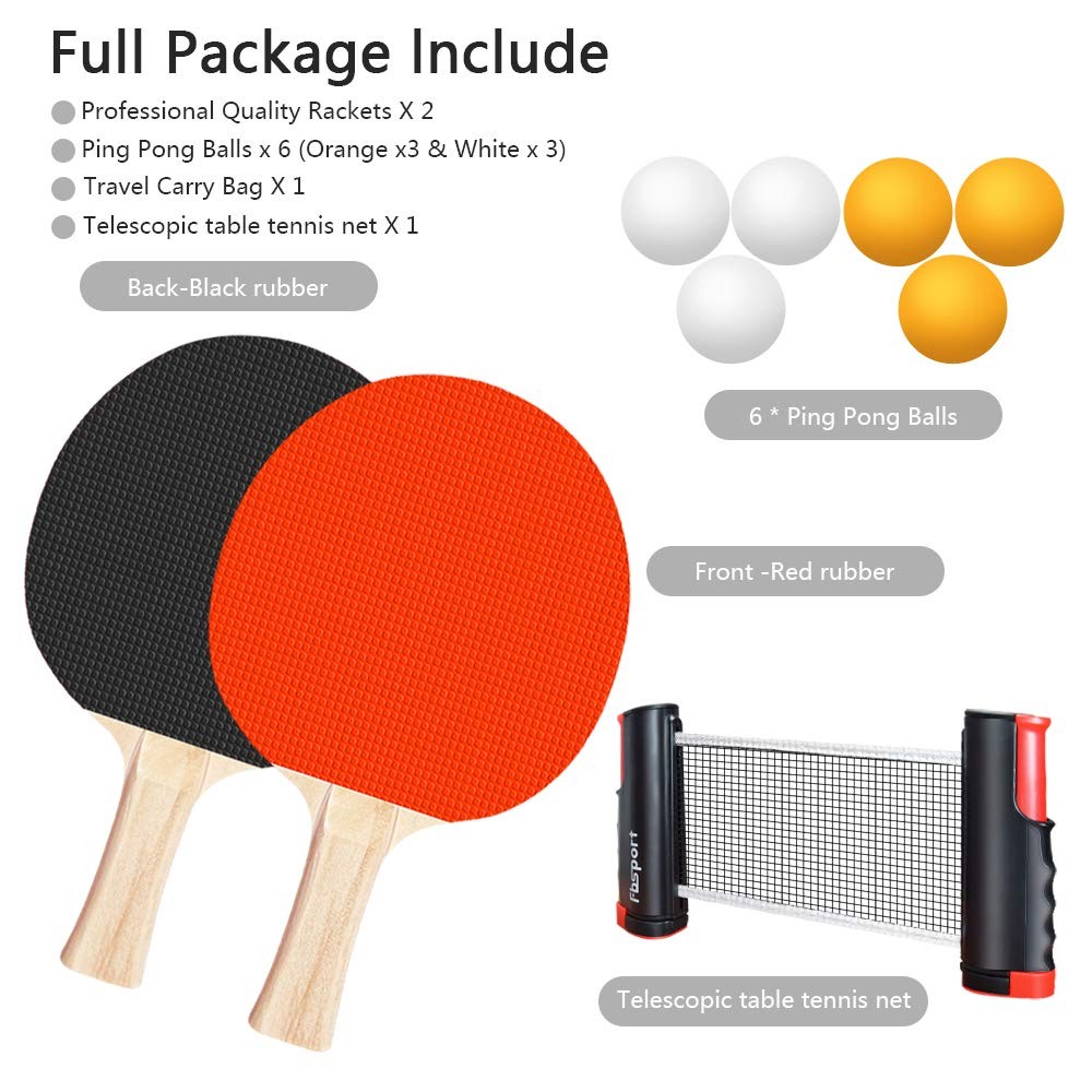 Portable Ping Pong Paddle Set with Retractable Net Rackets Balls Bag