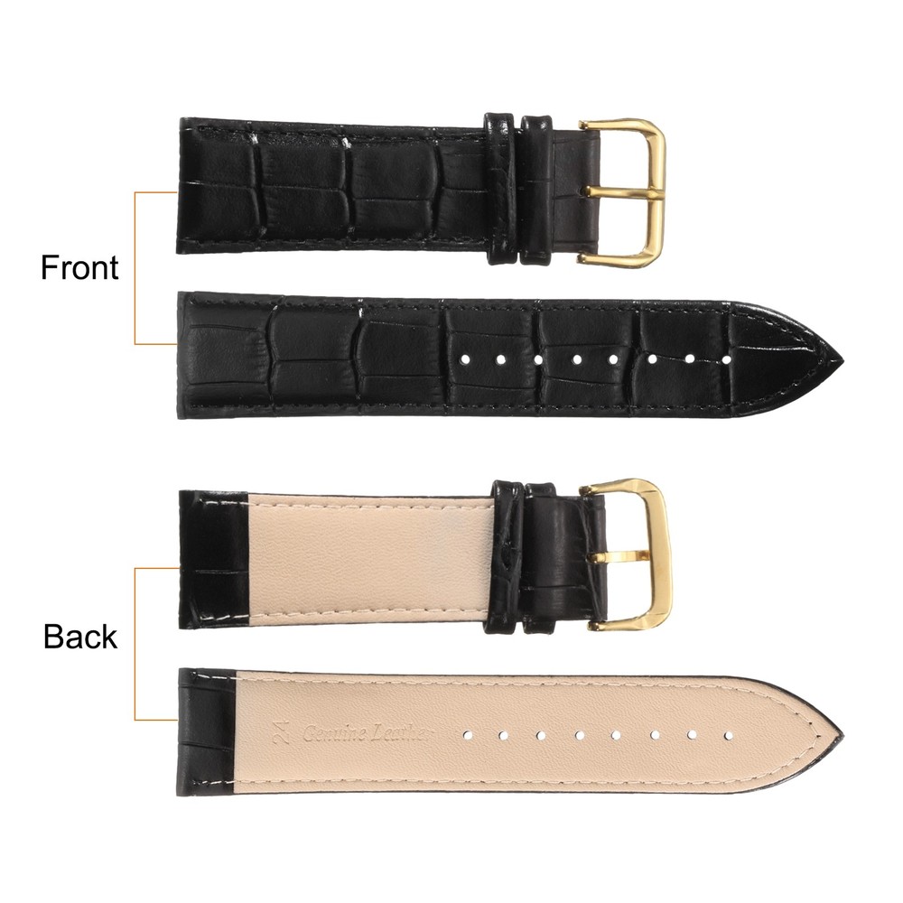 Leather Watch Bands 24mm Classical Embossed Replacement Strap Black Gold