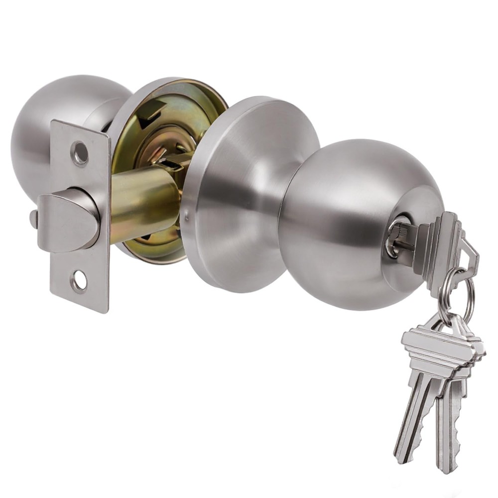 Lanwandeng Door Knobs with Lock and Key, Keyed 1 Pack, Satin Entry Keys