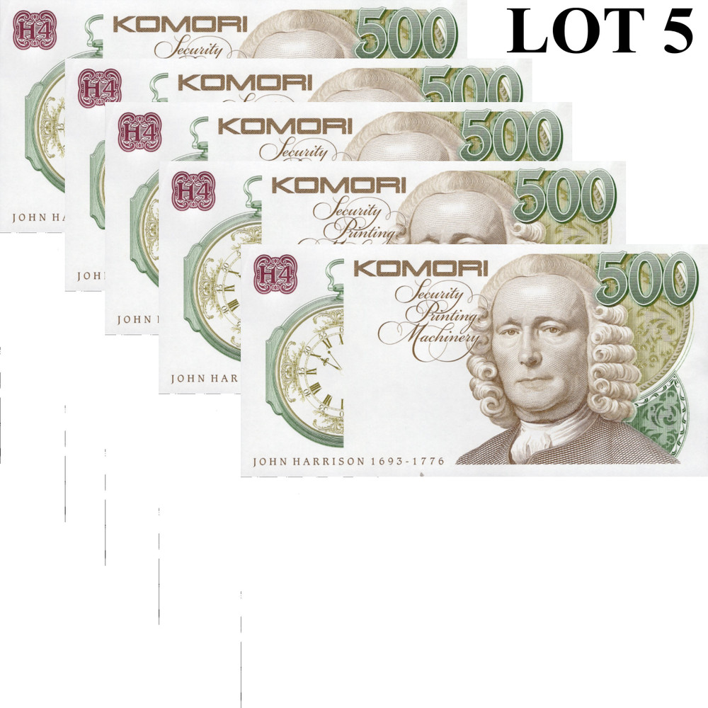 Komori (JPN) TEST NOTE 500 Units John Harrison Type B UNC 1/20 Bundle Lot 5 pcs