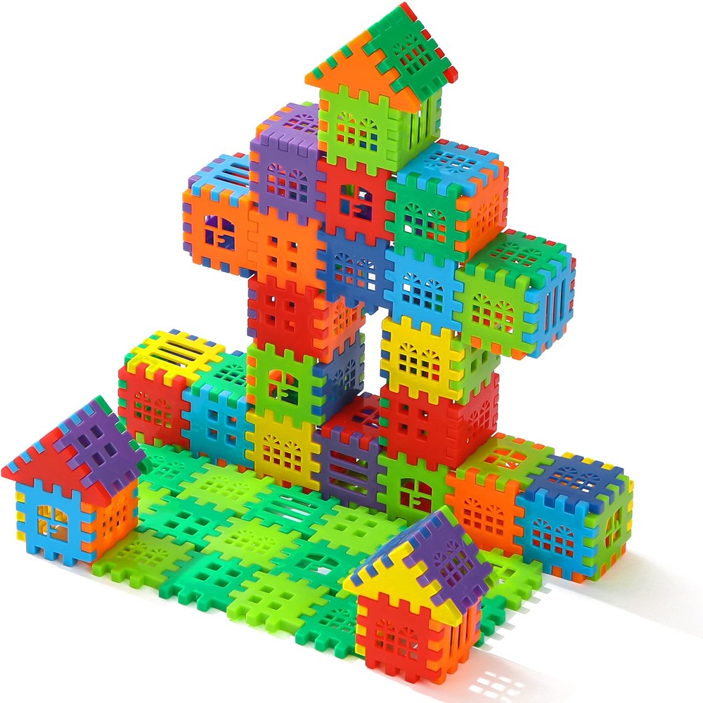 Building Blocks – 100-piece Builders Blocks Set with Storage Bag – Interlocki...
